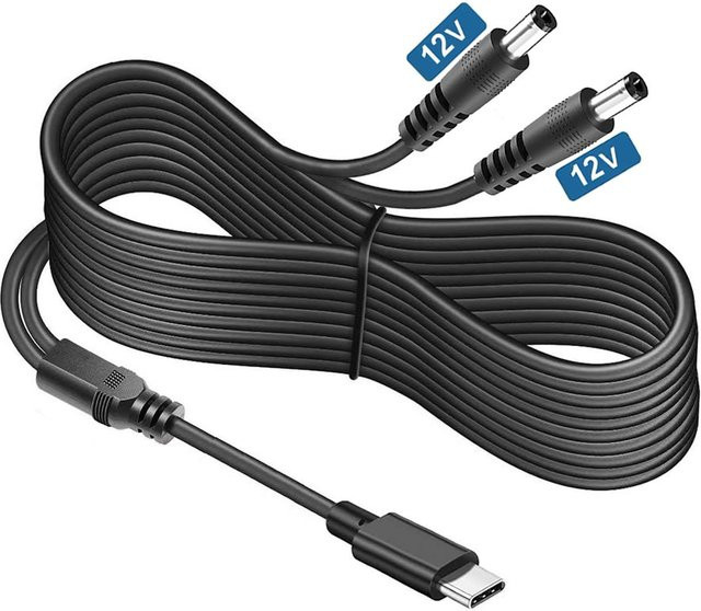 2-in-1 USB-C auf 12 V DC-Klinkenstecker Adapterkabel Typ C PD für LCD-Monitore und Kameras, Schwarz, Anschluss: 5,5 x 2,5 mm - Bild 1