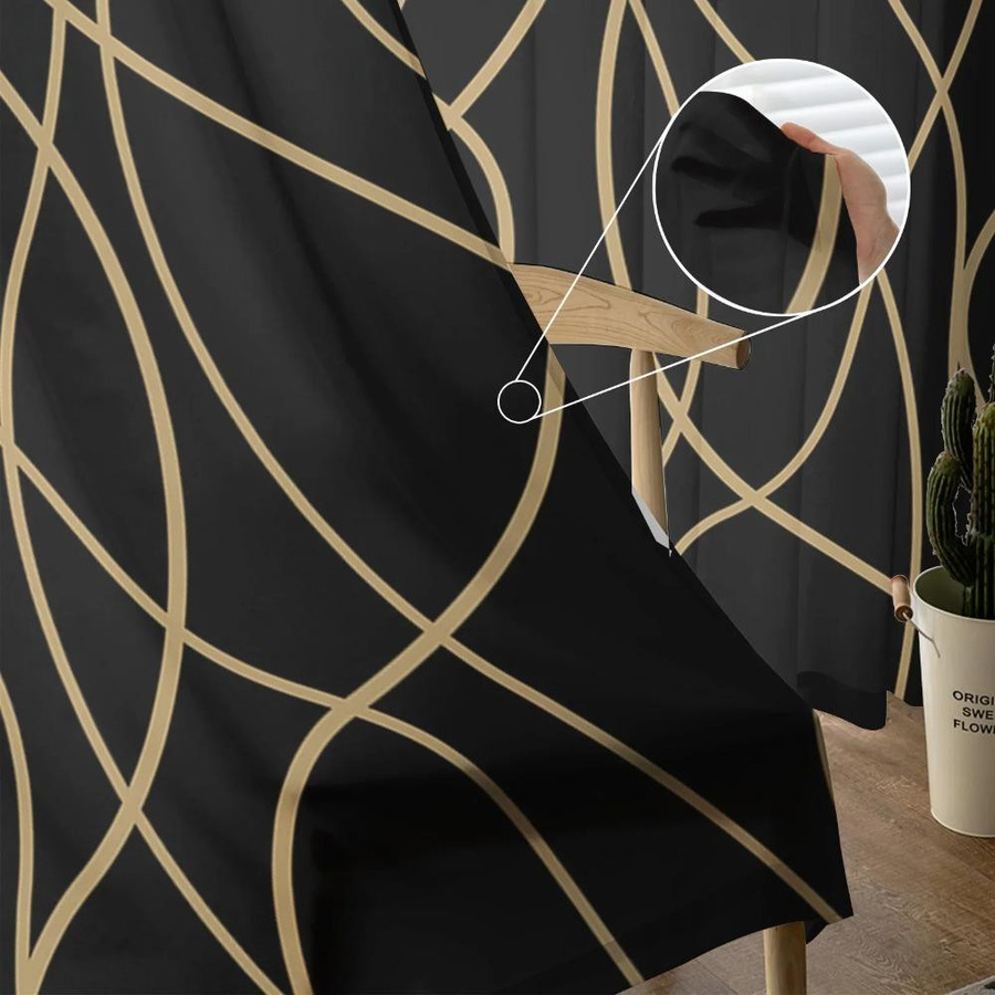 Yiran Furniture Transparenter Vorhang mit modernem Grafikmuster in Schwarz, Tüll und Organza, Breite: 135 cm, Höhe: 115 cm - Bild 2