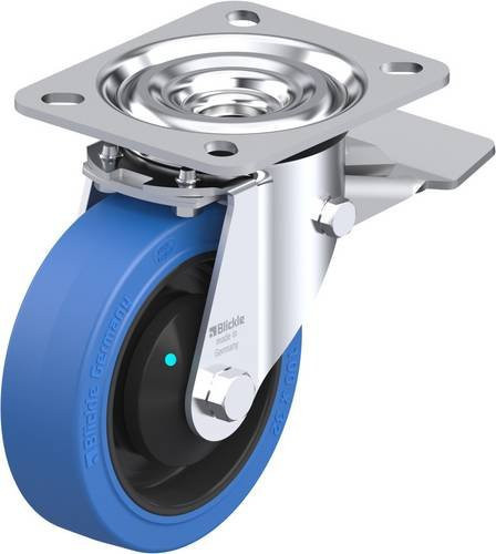 Blickle Lenkrolle L-POEV 100KAD-ST-SB mit Feststeller in Schwarz und Blau, Rad-Durchmesser: 100 mm, Tragfähigkeit: 200 kg - Bild 1