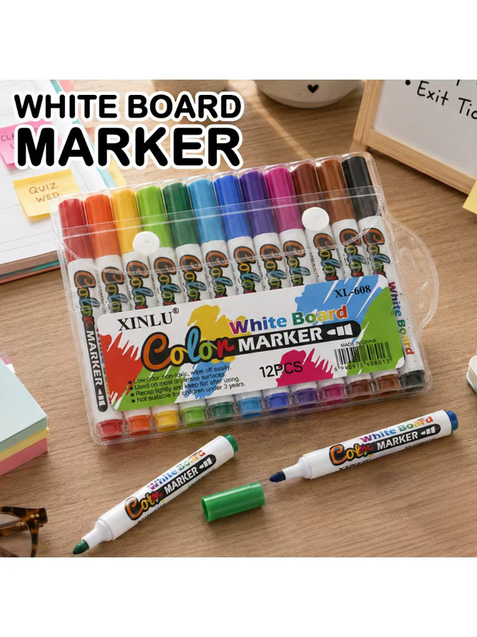 Set mit 12 Whiteboard-Markern in Multicolour, abwischbare Bullet-Stifte für Schule, Büro und Klassenzimmer - Bild 5