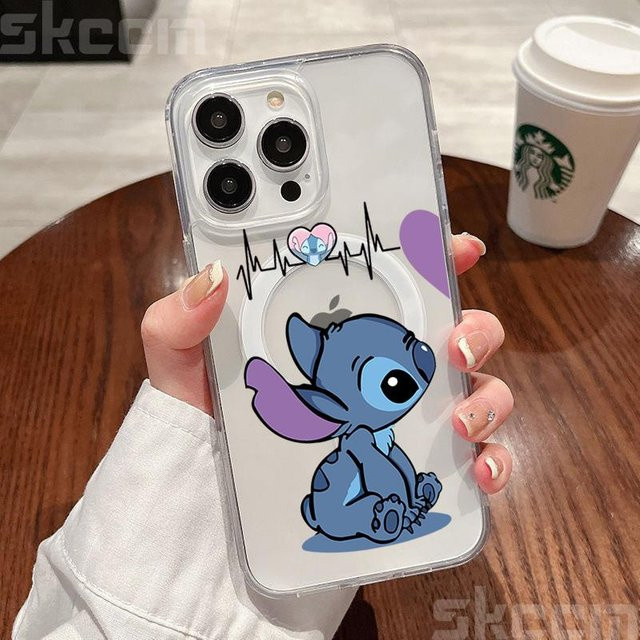 Disney Stitch und Angel transparente Handyhülle für iPhone kompatibel mit MagSafe - Bild 1