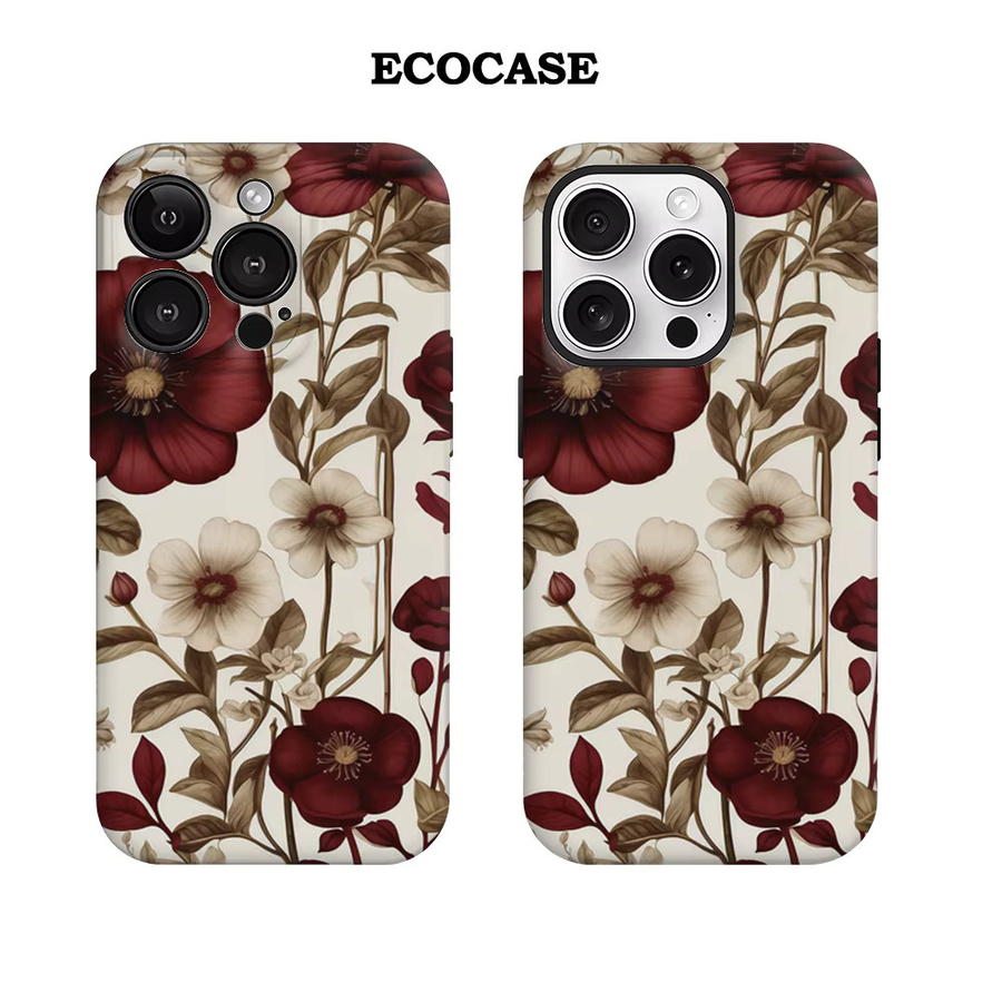 Burgundy Floral Elegance Handyhülle für iPhone 17 16 15 14 13 12 11 Pro Max Plus mit doppelschichtiger Rückseite in Rot und Multicolour - Bild 2