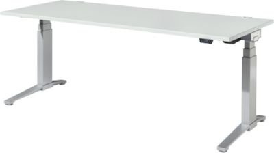 Schäfer Shop Genius ERGOSTYLE S Schreibtisch elektrisch höhenverstellbar, Rechteck, C-Fuß, Lichtgrau/Weißaluminium, B: 200 cm, T: 80 cm, H: 63,5-130,5 cm - Bild 1