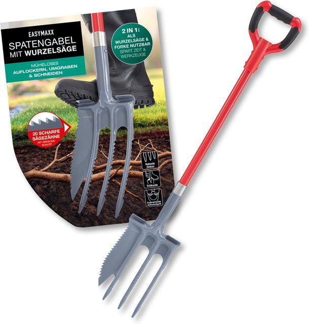 EASYmaxx Spatengabel mit Wurzelsäge, schwarz/rot/grau, Höhe: 114 cm - Bild 1