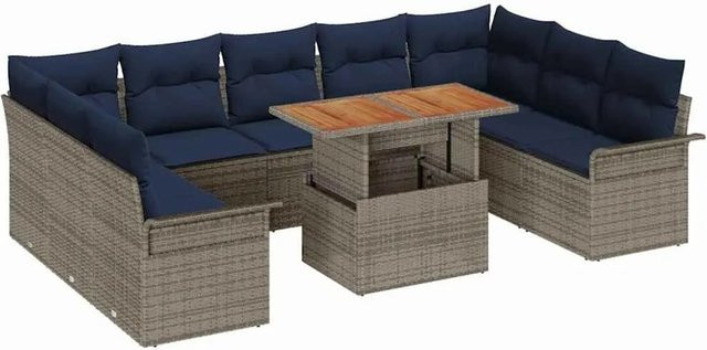 vidaXL Garten-Sofa-Set in U-Form aus Poly-Rattan mit integriertem Stauraum und Polstern, Grau - Bild 1