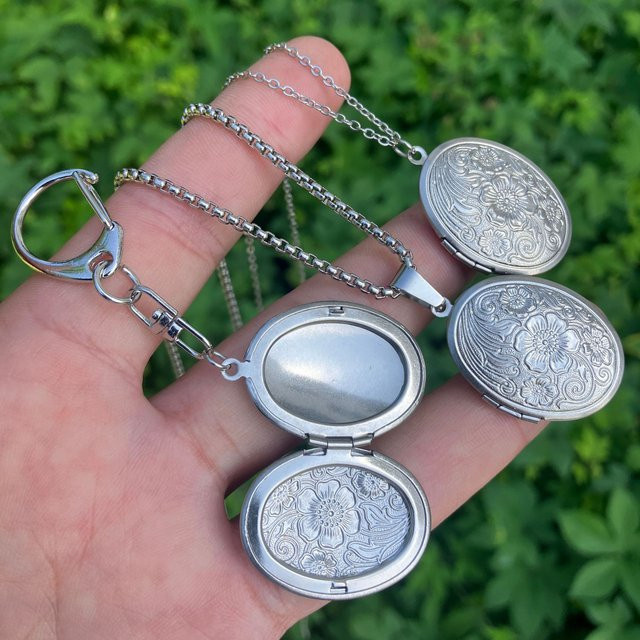 imixlot Halskette Blumen-Oval-Herz-Medaillon, Edelstahl, Silber, Damen - Bild 1