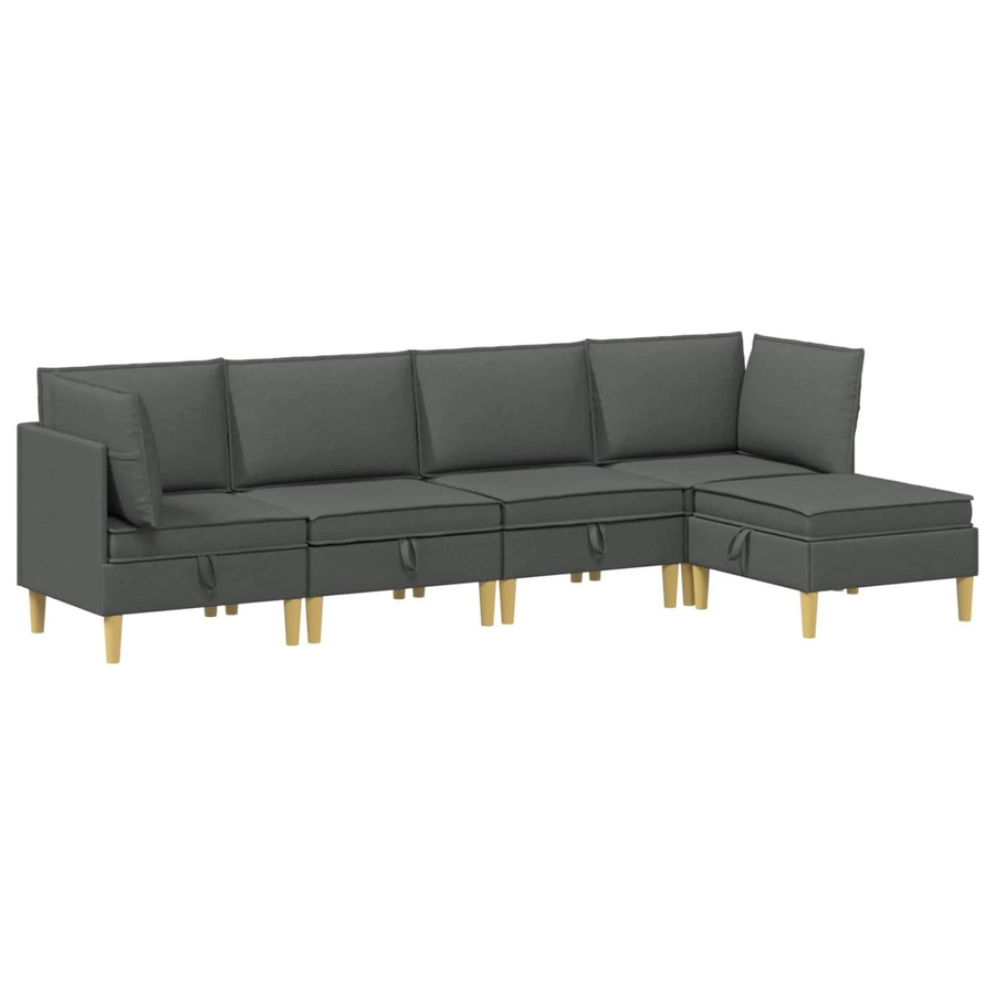 vidaXL Wohnzimmergarnitur L-Form in Dunkelgrau aus Stoff mit Ecksofas, Mittelsitzen, Hocker und Kissen - Bild 2