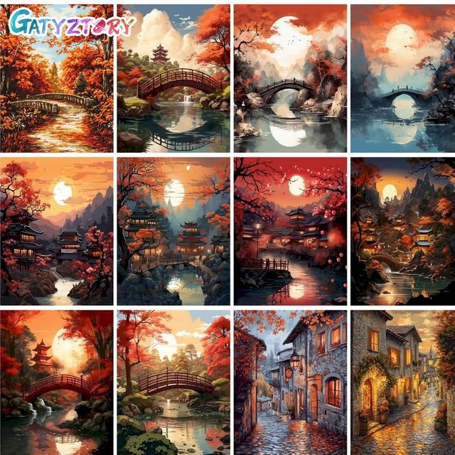 GATYZTORY Malen nach Zahlen Set Herbstlandschaft als DIY-Ölgemälde auf Leinwand zur Wanddekoration in Mehrfarbig - Bild 1