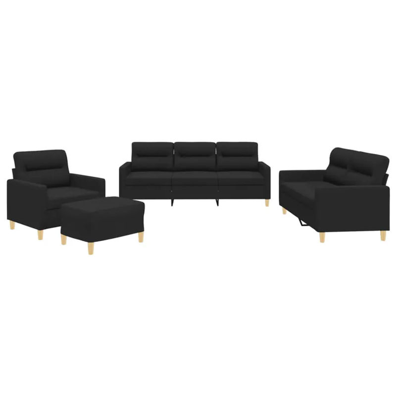 Vidaxl 4-teiliges Lounge-Set mit Stoffbezug in Schwarz für moderne Loungemöbel - Bild 2