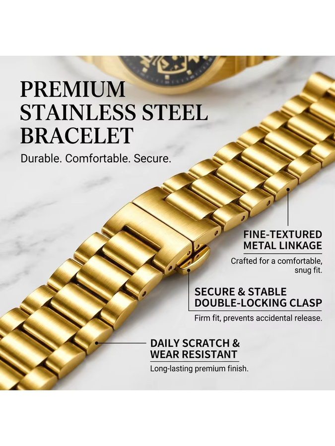 BINBOND Armbanduhr, Quarz, Edelstahl, Gold, Grün, Herren - Bild 7