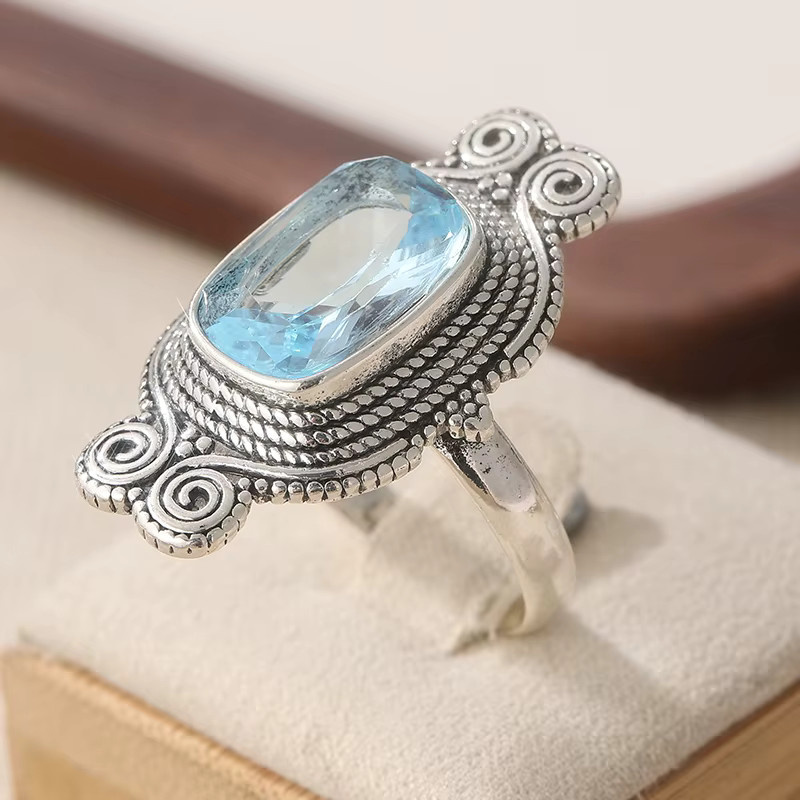 Damenring Silber, Meeresblau-CZ-Steine, quadratisch, Damen - Bild 3
