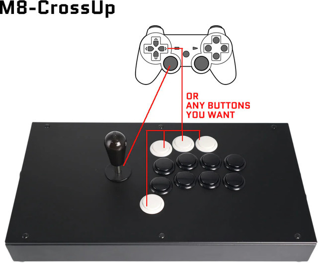 FightBox M8-CrossUP Arcade-Spielcontroller mit Sanwa Koreanischem Joystick und Brook Combat Board, Plug-and-Play für PC, PlayStation und Nintendo Switch, Schwarz - Bild 1
