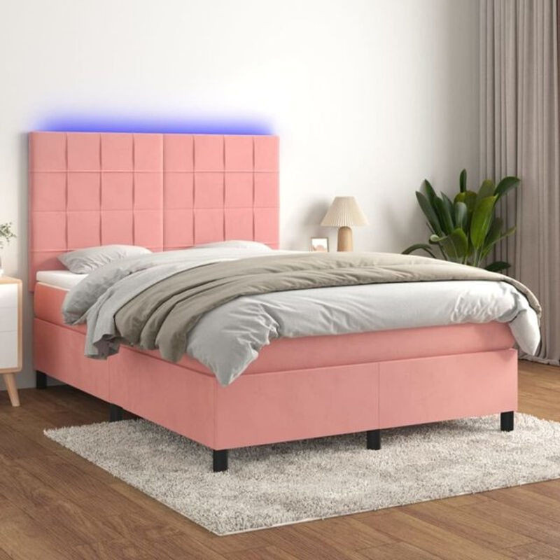 Vidaxl Boxspringbett mit Matratze aus Samt in Rosa und Weiß, B/T/H: 140 x 190 cm - Bild 1