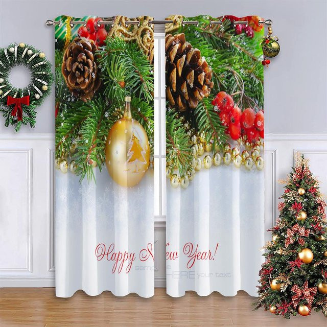 Zweiteiliges Sonnenschutzvorhang-Set mit Weihnachtsbaum-Muster für Wohnzimmer und Schlafzimmer, halbtransparent, Mehrfarbig, Breite: 100 cm, Höhe: 130 cm - Bild 1