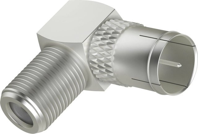 Hama SAT Antennen-Adapter mit 90 Grad Winkel, Quick-F-Stecker auf F-Kupplung in Silber - Bild 1