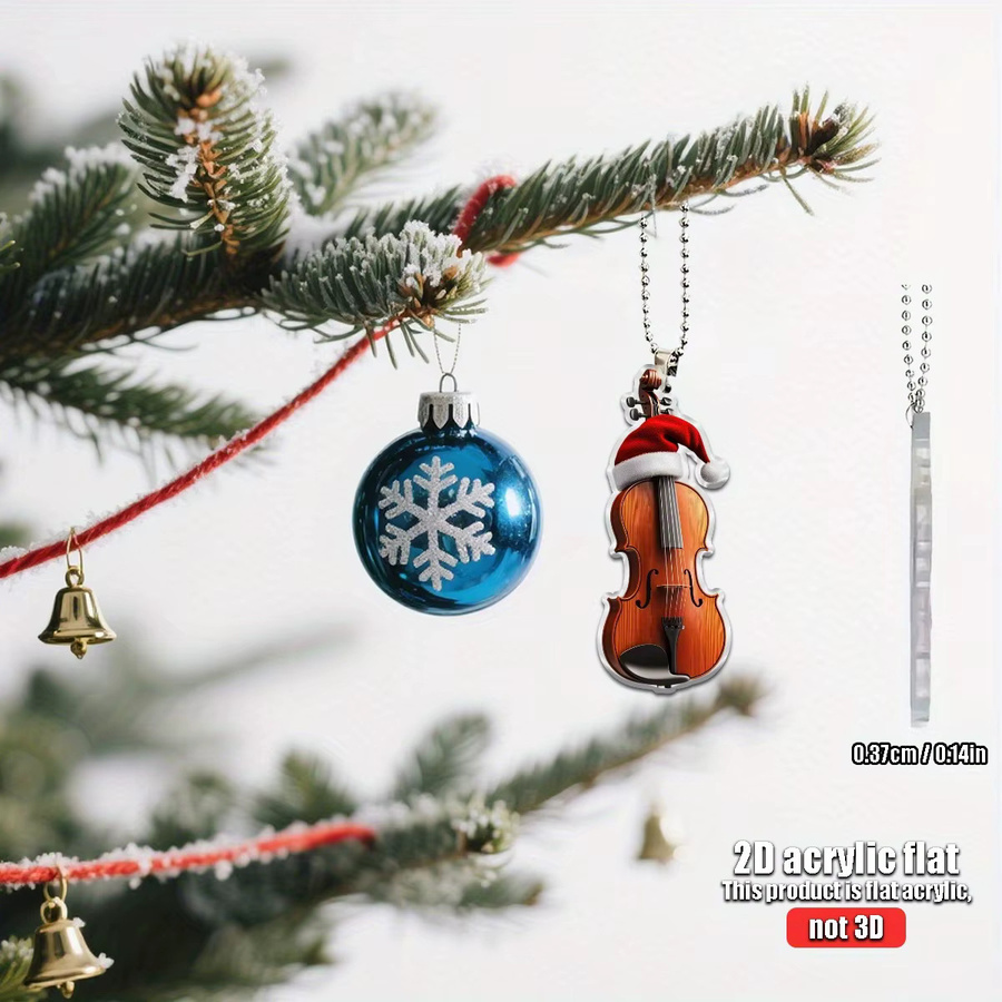Weihnachtsbaum-Anhänger in Form einer 1/4 Violine mit Weihnachtsmütze aus Acryl, Multicolor - Bild 5
