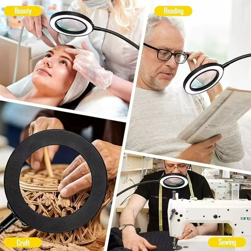 LED-Lupenlampe mit 10-facher Vergrößerung und 3 Farbmodi für Schreibtisch, Schwarz - Bild 6