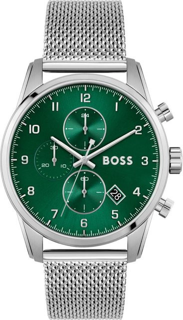 Hugo Boss Skymaster Herrenuhr, Chronograph, Quarz, Edelstahl, Silber, 44 mm - Bild 1
