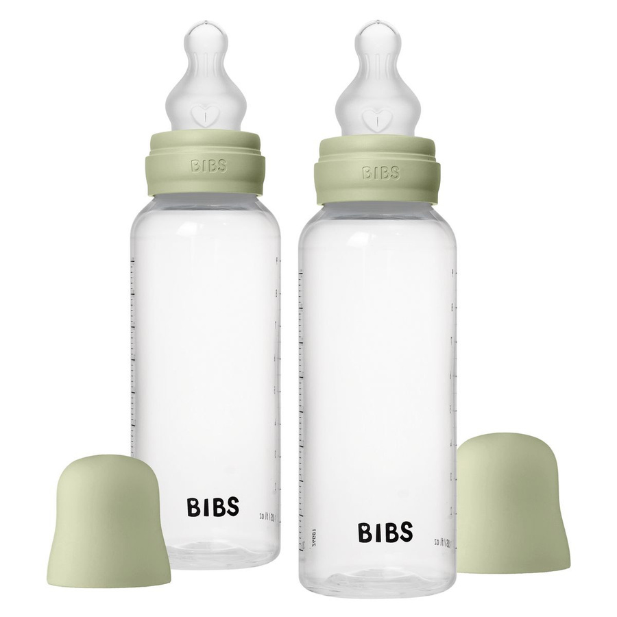 BIBS Baby Flaschen 2er Pack Round mit Silikon-Trinksauger, Weithalsflaschen mit Anti-Colic-Ventil, Farbe: Sage, 270 ml pro Flasche - Bild 1