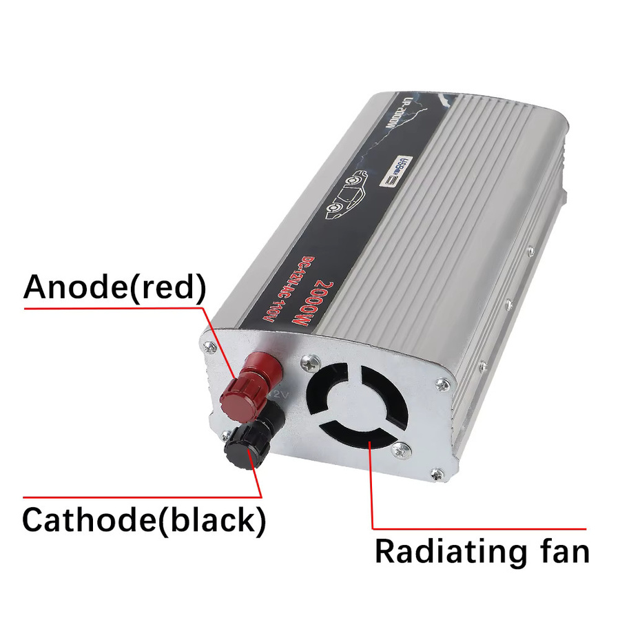 Universeller tragbarer Auto-Wechselrichter mit USB-C und DC, 2000 W Haushalts-AC-Konverter für das Fahrzeug, Farbe: Silber - Bild 2