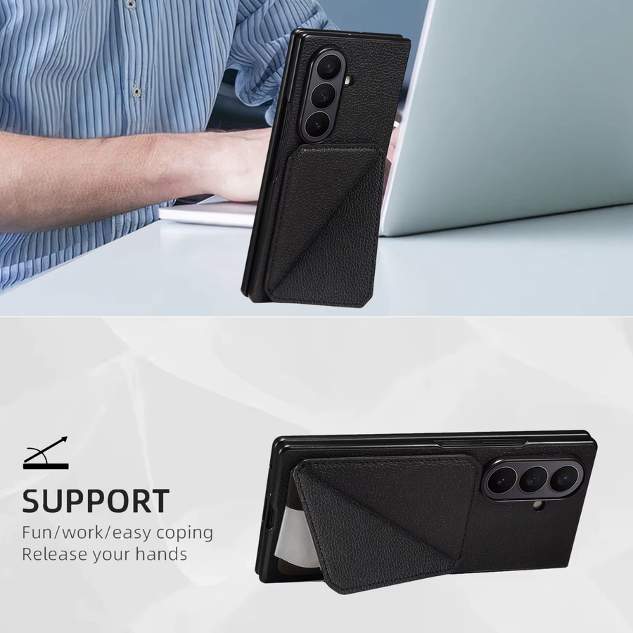 Denior Multifunktionales Kreditkartenetui aus PU-Leder mit Litschi-Muster für Samsung Galaxy Z Fold 7, Z Fold 6 und Z Fold 5 in Schwarz - Bild 1