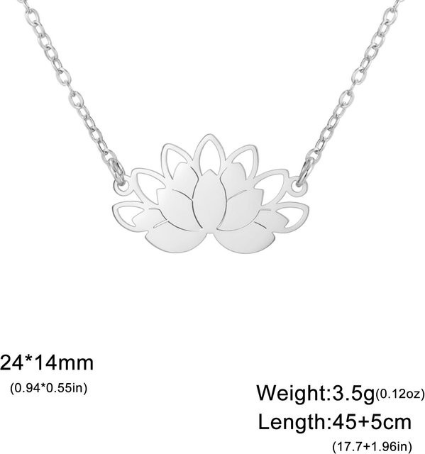 YULIN Halskette Lotusblumen-Anhänger, Edelstahl, Silber, Damen, 45-50 cm - Bild 1