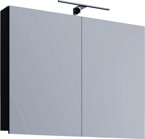 VCM Spiegelschrank für das Badezimmer in Schwarz mit LED-Beleuchtung und internen Regalen, B/H/T: 80 x 62 x 12 cm - Bild 1