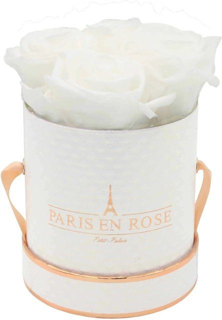 PARIS EN ROSE Deluxe Rosenbox Weiß-Roségold mit 4 weißen Rosen, Durchmesser: 10 cm - Bild 1