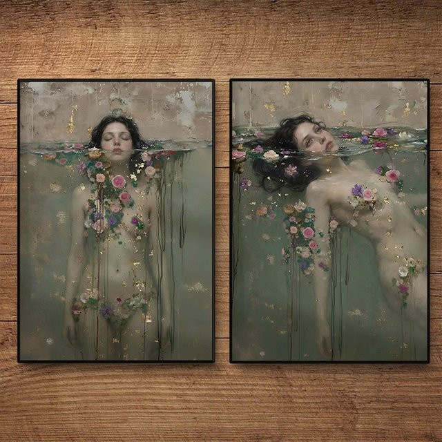 Potdemiel Ophelia Wandkunst Leinwandgemälde Vintage Shakespeare-Porträt Multicolour - Bild 1