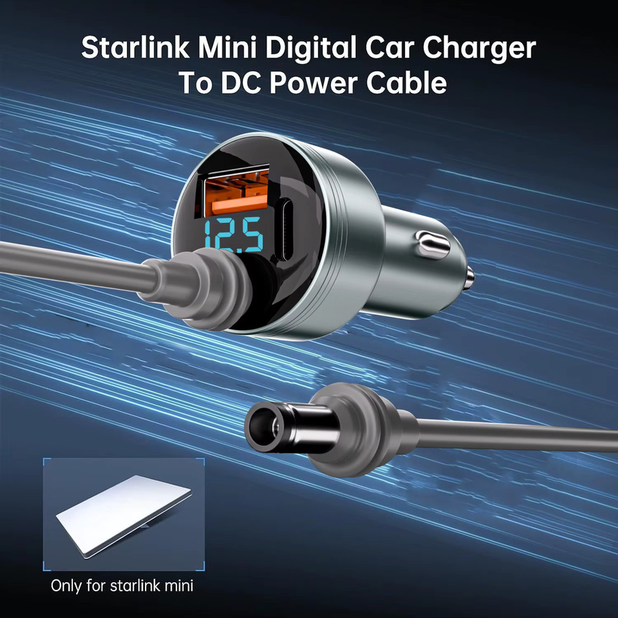 FLYERMIF 3-in-1 Autoladegerät-Adapter für Starlink Mini mit DC 5521 und USB-C QC 3.0 sowie PD-Schnellladung inklusive 16 AWG DC-Kabel - Bild 3