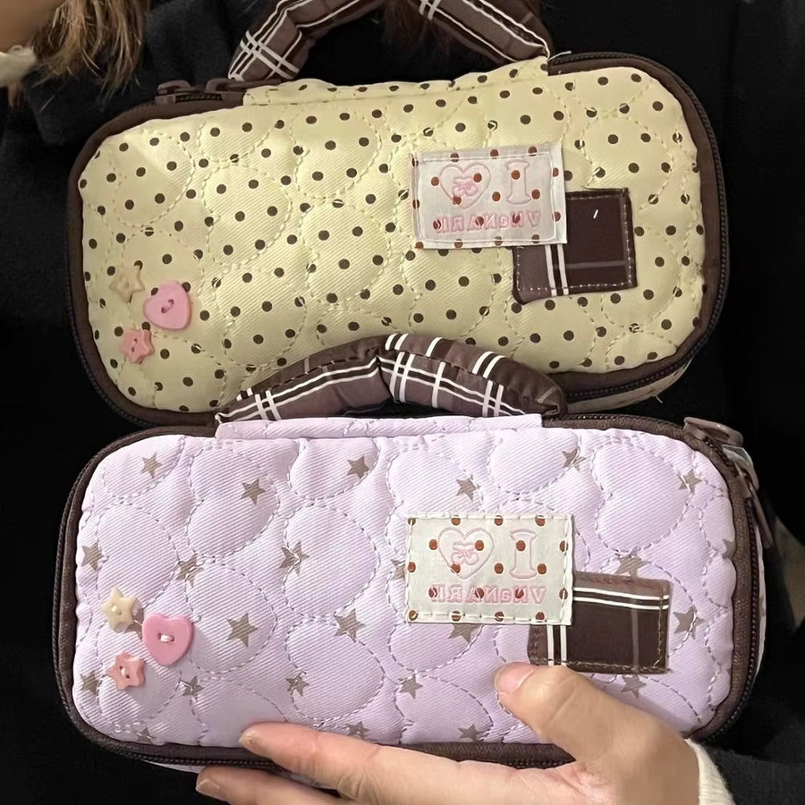 Handliches koreanisches Federmäppchen mit Polka Dots in Lila, tragbare Schreibwaren-Tasche aus Textil mit großer Kapazität für Schüler - Bild 3
