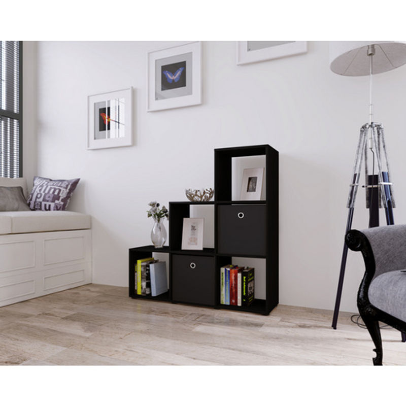 VCM Holzregal Nitas stehend in Schwarz, H x B x T: 105 x 108 x 29 cm - Bild 3