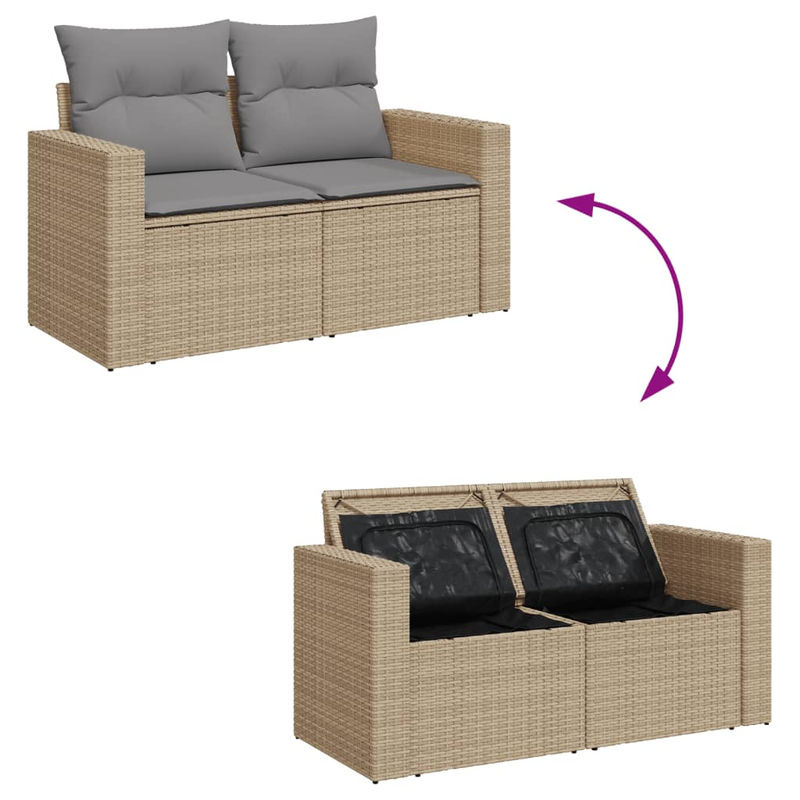 Vidaxl Gartenmöbel-Set aus Rattan und Holz mit Kissen, 9-teilig, Beige, Modernes Design - Bild 3