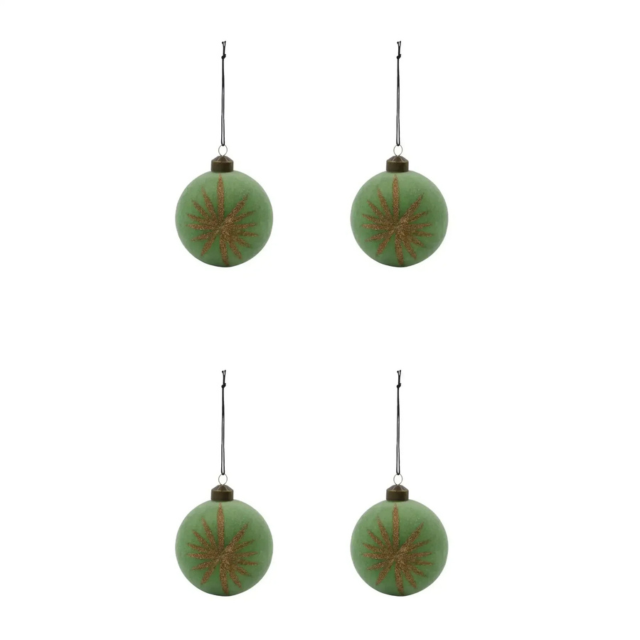 House Doctor Weihnachtskugeln Flos in Mintgrün aus Glas mit Stern-Motiv, 4 Stück - Bild 1