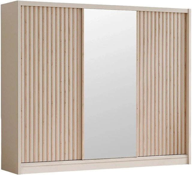 Vente-unique Calowi Kleiderschrank mit Schiebetüren in Beige, Breite: 250 cm, Höhe: 215 cm, Tiefe: 61 cm - Bild 1