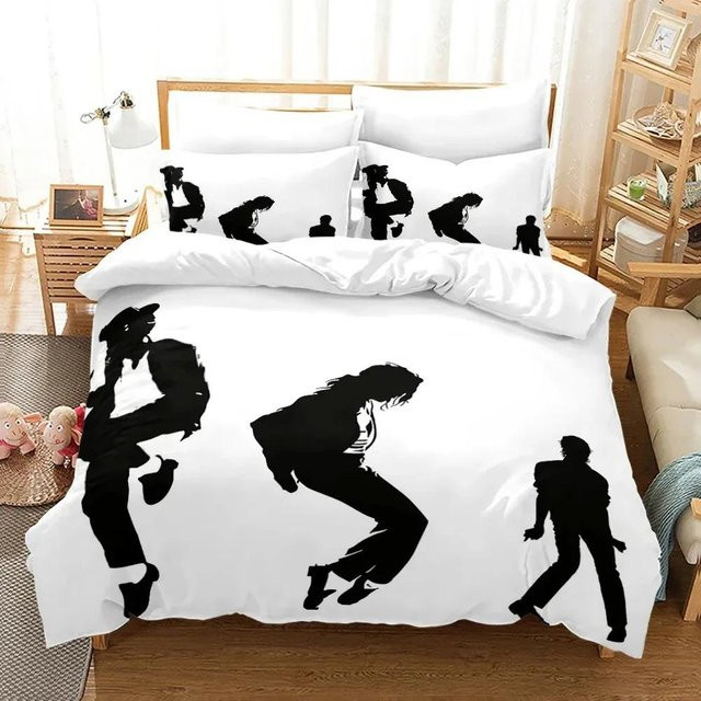 Michael Jackson Bettwäsche-Set mit 3D-Druck, weißes Bettset aus Mikrofaser bestehend aus Bettbezug und Kissenbezug, B/H: 180 x 210 cm - Bild 1