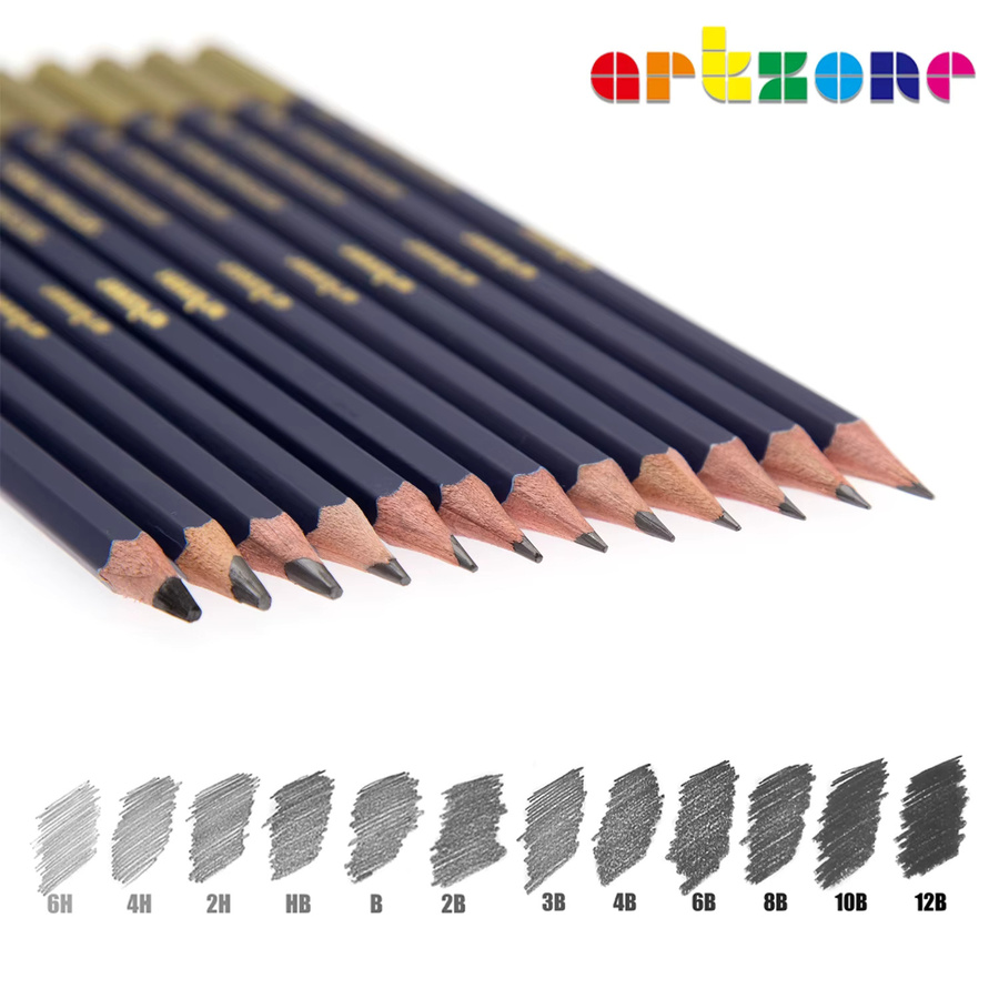 ARTZONE Professionelles Graphit-Bleistift-Set mit 12 Teilen, Stärken 6H-12B zum Zeichnen und Skizzieren - Bild 2