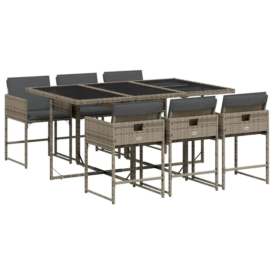 vidaXL 7-teilige Garten-Essgruppe aus Poly-Rattan in Grau mit Kissen und Hartglas-Tischplatte - Bild 2