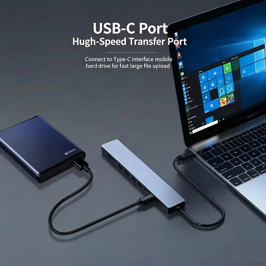 KEBIDUMEI 9-in-1 USB-C Dockingstation mit HDMI und 3 USB-Anschlüssen, Dual Typ-C Hub und OTG-Adapter in Grau - Bild 3