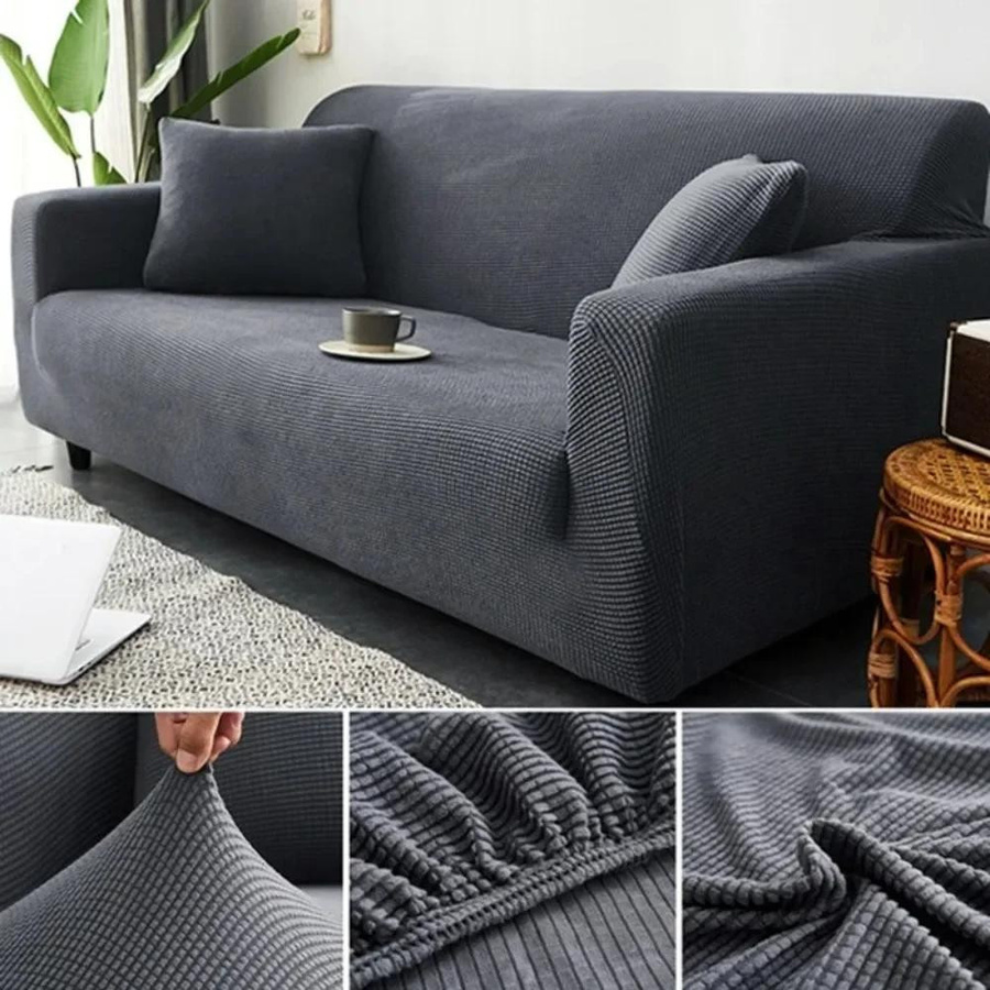 Elastischer Jacquard Sofabezug in Grau, rutschfester Universal-Möbelschutz aus Polyester, Breite: 90 cm bis 140 cm - Bild 2