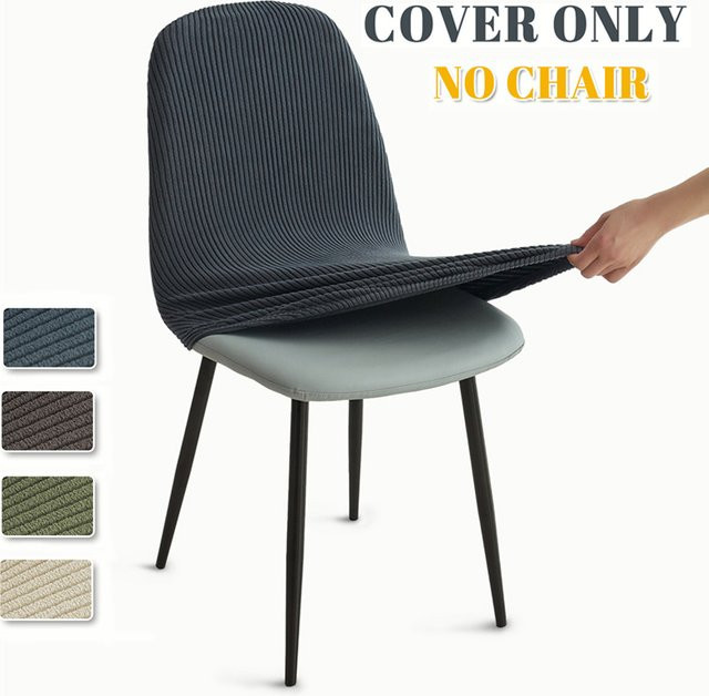 WANERQU Jacquard-Stuhlhussen mit Streifenmuster, elastische Stretch-Esszimmerstuhl-Abdeckungen für armlose Stühle, Grau - Bild 1