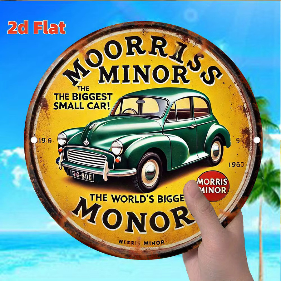 Potdemiel Vintage Morris Minor Car Metallblechschild, Retro Aluminium Wandkunst, Mehrfarbig, B/H: 20,3 x 20,3 cm - Bild 2