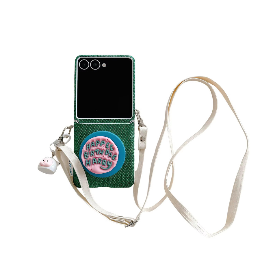 Leder-Handyhülle mit Buchstaben-Magnetsteckdosen-Halterung und Lanyard für Samsung Galaxy Z Flip 7, 6, 5, 4, 3 in Rot und Grün - Bild 2