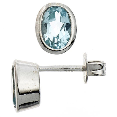 Colfem Ohrstecker oval, 925 Silber, Blautopase, Zirkonia - Bild 1