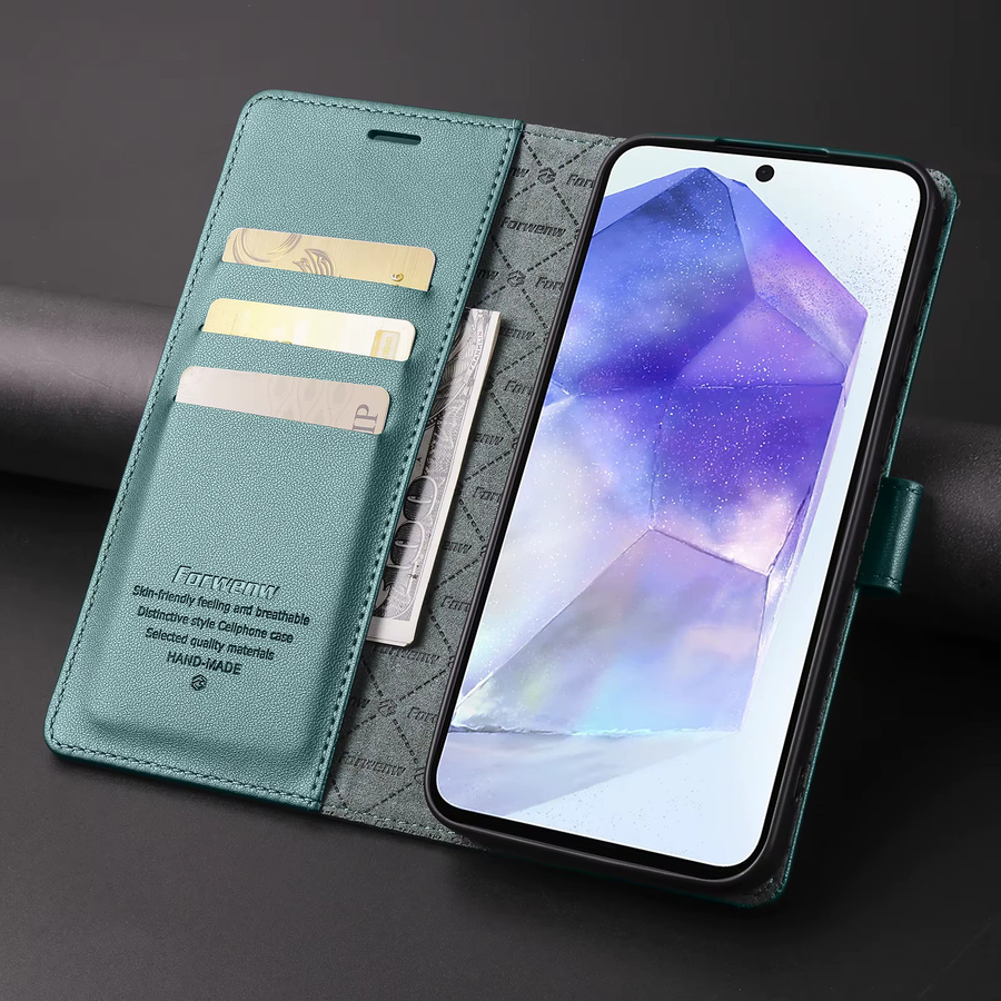Luxus Retro Brieftasche und Handyhülle aus Leder für Samsung Galaxy A15 A25 A35 A55 A16 A36 A56 in Grün - Bild 1