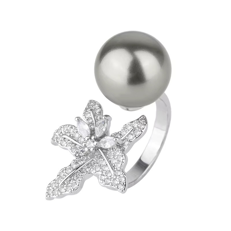Huitan Hei Ringe, Perle, Silber, Damen - Bild 2
