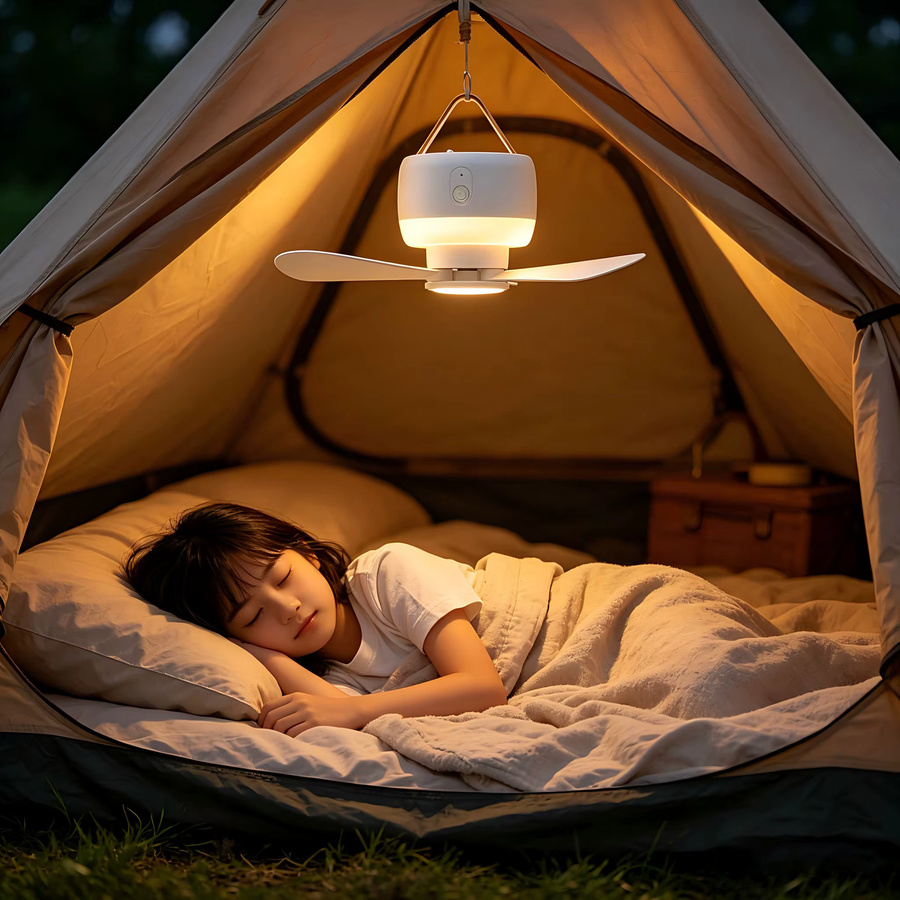 TENGKESi Outdoor-Camping-Deckenventilator mit Fernbedienung und Beleuchtung, USB, tragbar, Farbe: Weiß - Bild 3