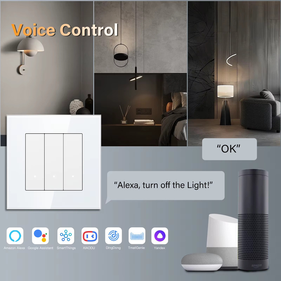 Bseed WLAN Smart Schalter mit Neutralleiter, moderner Lichtschalter mit Glasrahmen, Tuya Smart Life Steuerung, Weiß - Bild 4