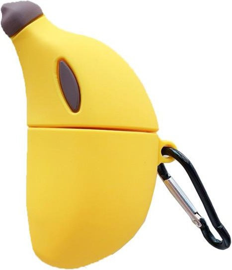 Lustige 3D Bananen Cartoon Schutzhülle für Apple AirPods Pro und AirPods 4 in Gelb mit Haken - Bild 1