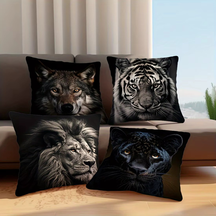 VIKAMA 4-teiliges Beast King Kissen-Set in Schwarz-Weiß, quadratische Tier-Dekokissen mit Grafikdesign, Breite: 45 cm, Breite: 45 cm, Breite: 45 cm, Breite: 45 cm - Bild 4